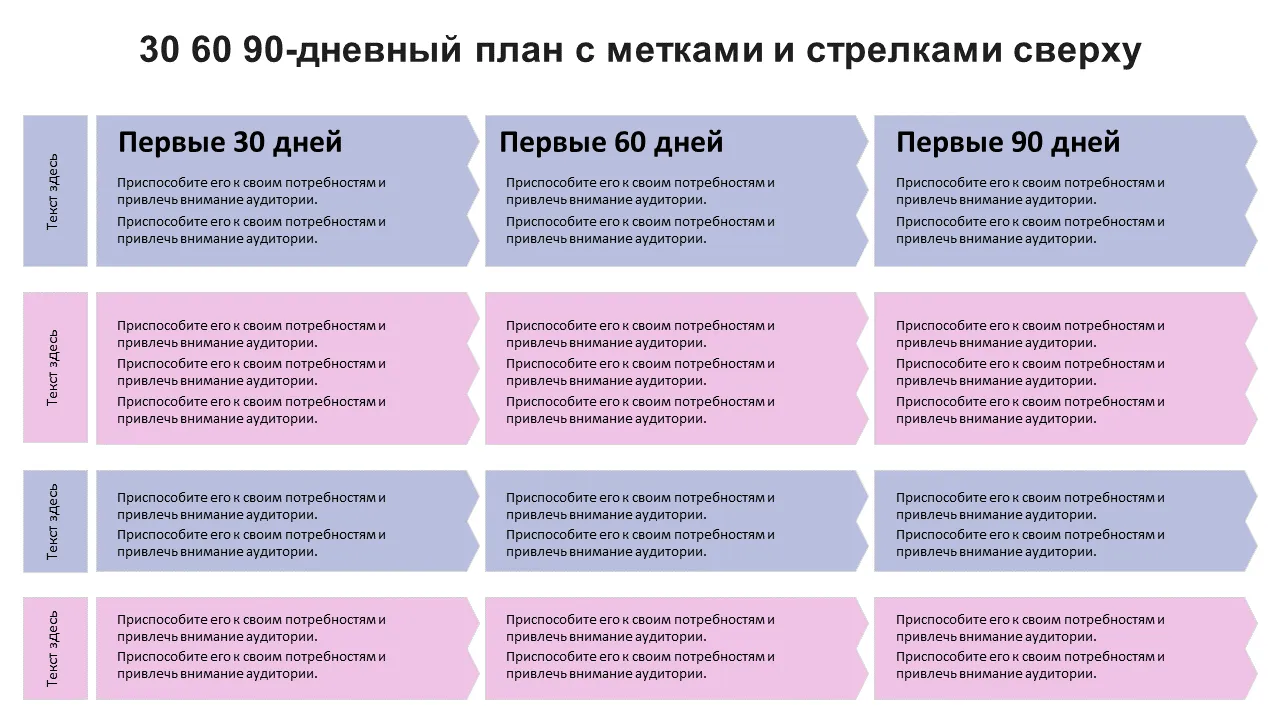 План на 30, 60, 90 дней с галочками и стрелками на лучших идеях Powerpoint